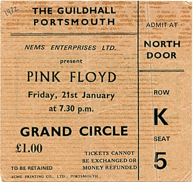 TICKET PORTSMOUTH 21.1.72