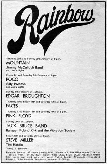 Advert for the Rainbow concerts